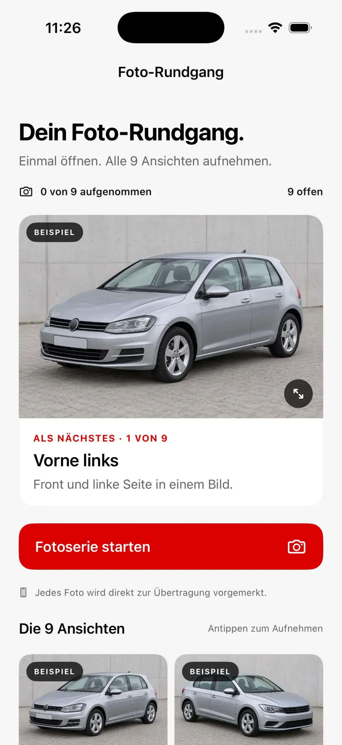 Originalansicht der UNFALLX iPhone-App: geführter Foto-Rundgang